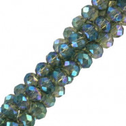 Abalorios de vidrio rondelle Facetados 3x2mm - Azul Danubio-revestimiento pearl shine